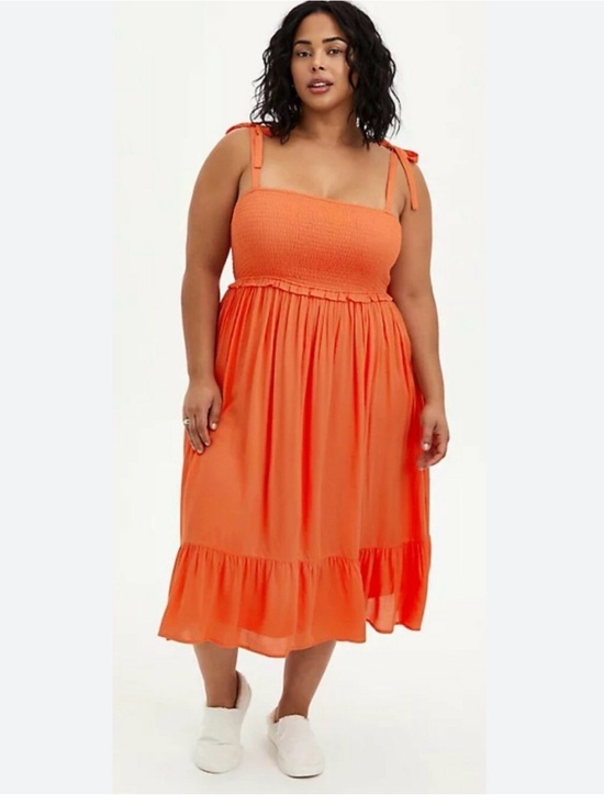 torrid Dresses & Skirts - torrid Bright Orange Tie-Shoulder Midi Dress